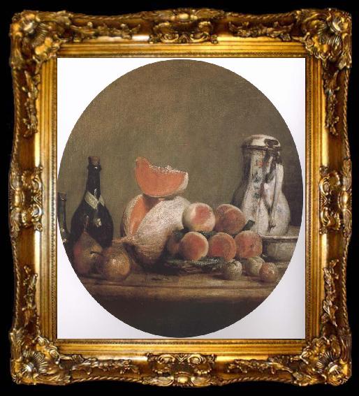 framed  Jean Baptiste Simeon Chardin Cut melon and peach bottle still life etc, ta009-2